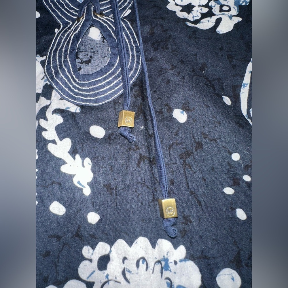 Michael Kors Tunic Top Long Sleeve Navy Blue white Large - Picture 7 of 10